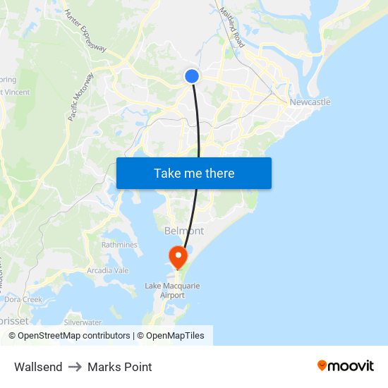 Wallsend to Marks Point map