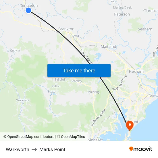 Warkworth to Marks Point map