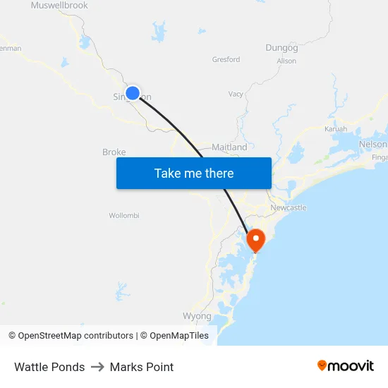 Wattle Ponds to Marks Point map