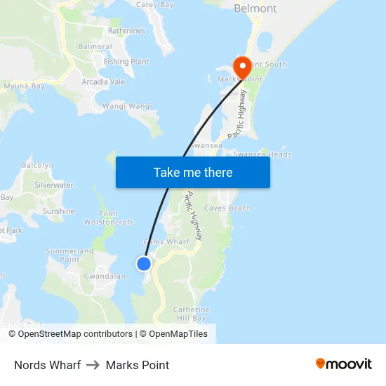 Nords Wharf to Marks Point map
