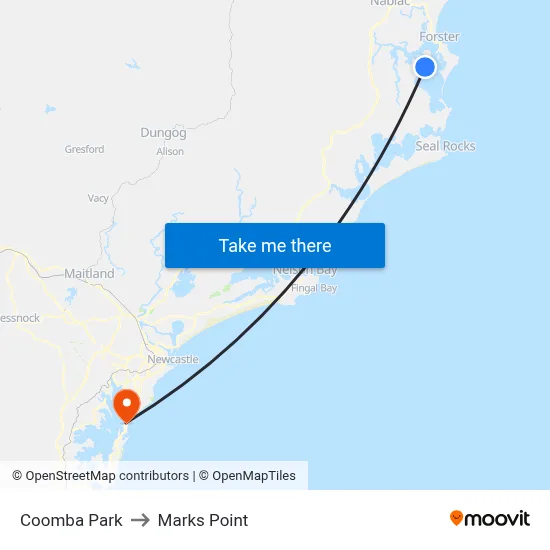 Coomba Park to Marks Point map