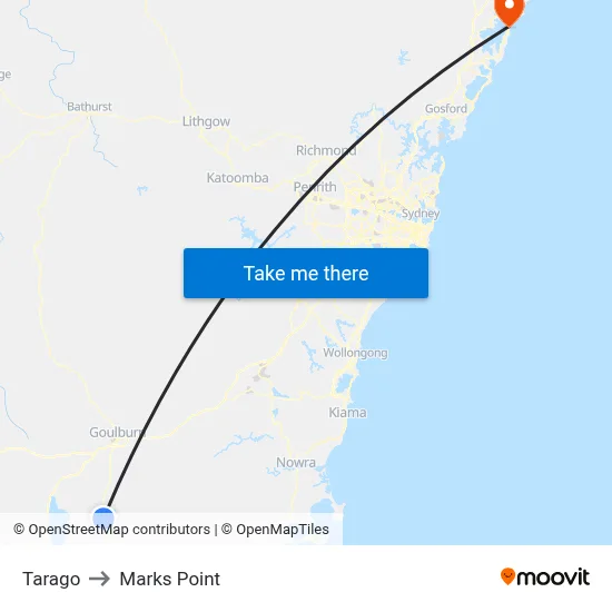 Tarago to Marks Point map