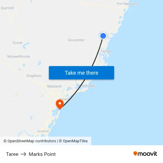 Taree to Marks Point map