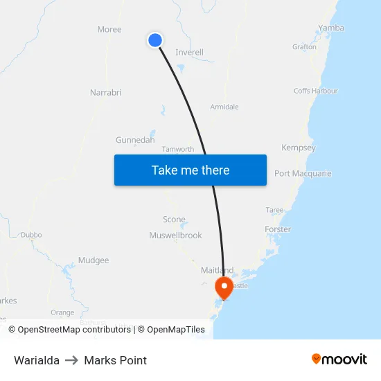 Warialda to Marks Point map