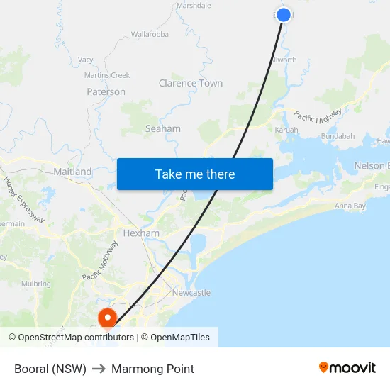 Booral (NSW) to Marmong Point map