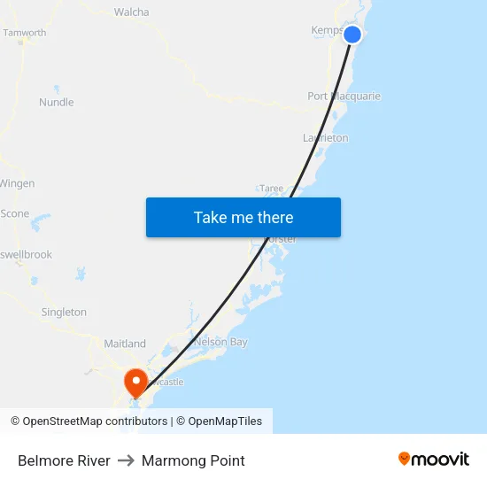 Belmore River to Marmong Point map