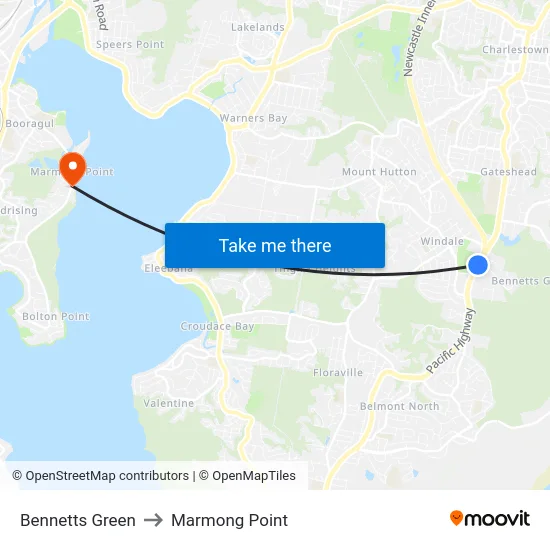 Bennetts Green to Marmong Point map
