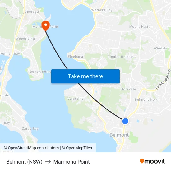 Belmont (NSW) to Marmong Point map