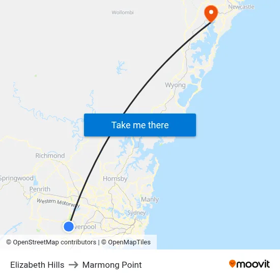 Elizabeth Hills to Marmong Point map