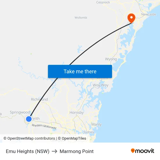 Emu Heights (NSW) to Marmong Point map