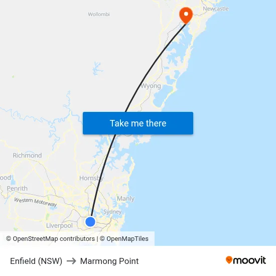 Enfield (NSW) to Marmong Point map