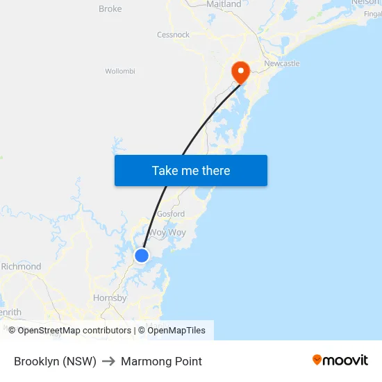 Brooklyn (NSW) to Marmong Point map