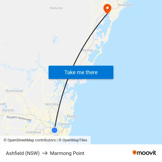 Ashfield (NSW) to Marmong Point map