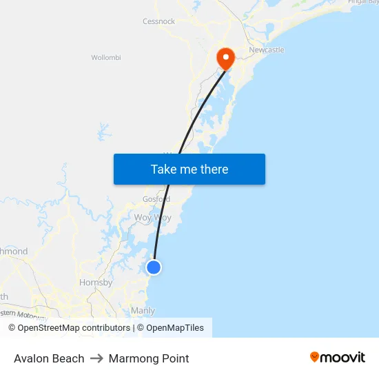 Avalon Beach to Marmong Point map