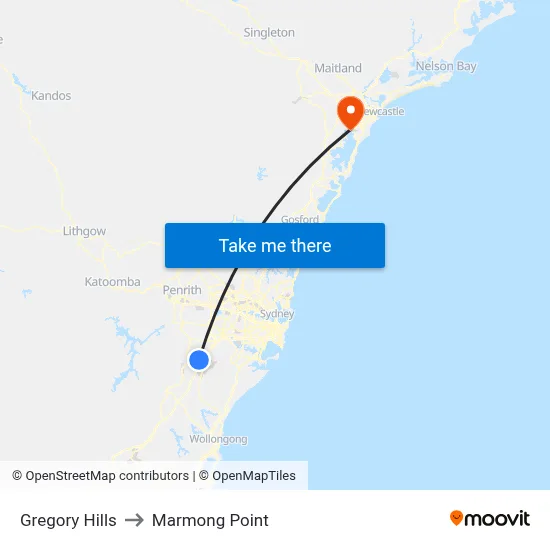 Gregory Hills to Marmong Point map