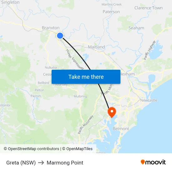 Greta (NSW) to Marmong Point map