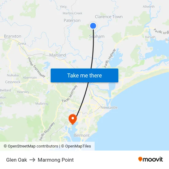 Glen Oak to Marmong Point map