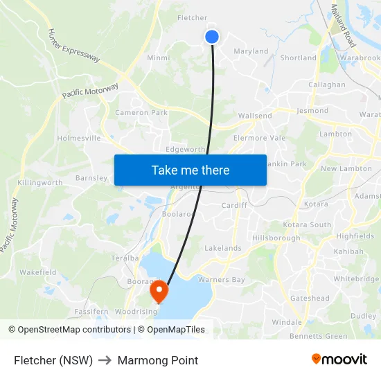 Fletcher (NSW) to Marmong Point map