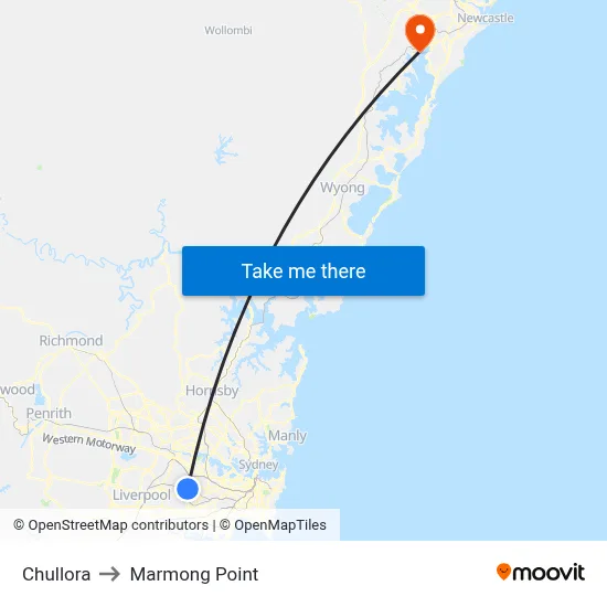 Chullora to Marmong Point map
