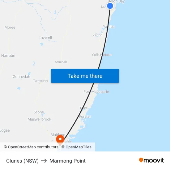 Clunes (NSW) to Marmong Point map
