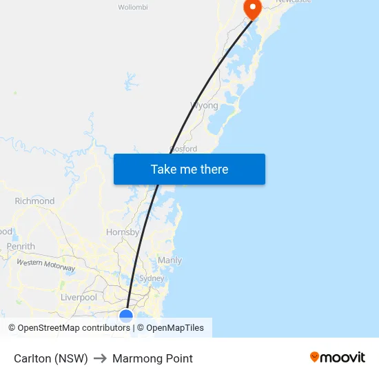 Carlton (NSW) to Marmong Point map