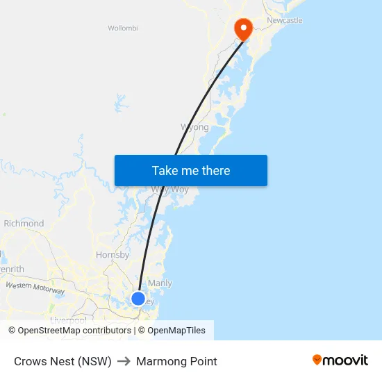 Crows Nest (NSW) to Marmong Point map