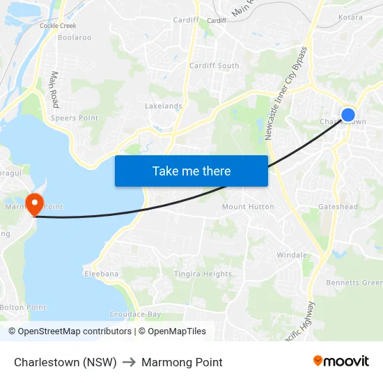 Charlestown (NSW) to Marmong Point map