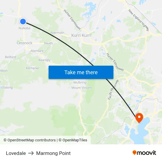 Lovedale to Marmong Point map