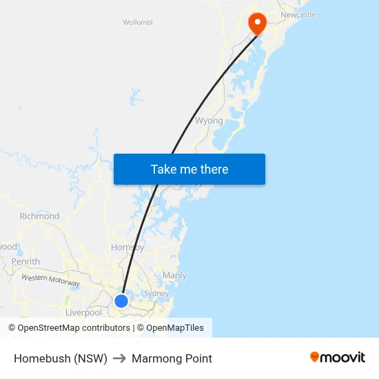 Homebush (NSW) to Marmong Point map