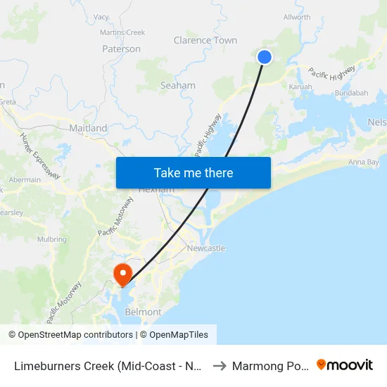Limeburners Creek (Mid-Coast - NSW) to Marmong Point map