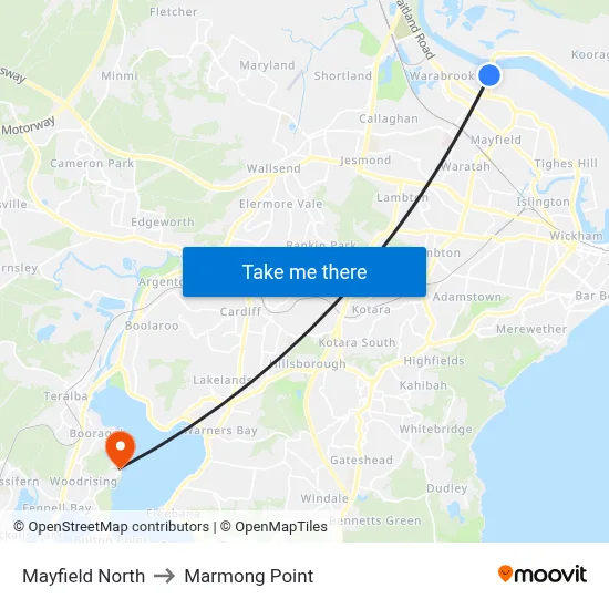 Mayfield North to Marmong Point map