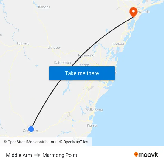 Middle Arm to Marmong Point map