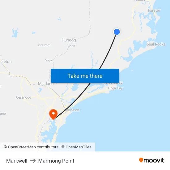 Markwell to Marmong Point map