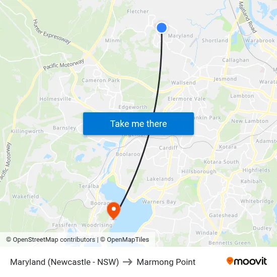 Maryland (Newcastle - NSW) to Marmong Point map