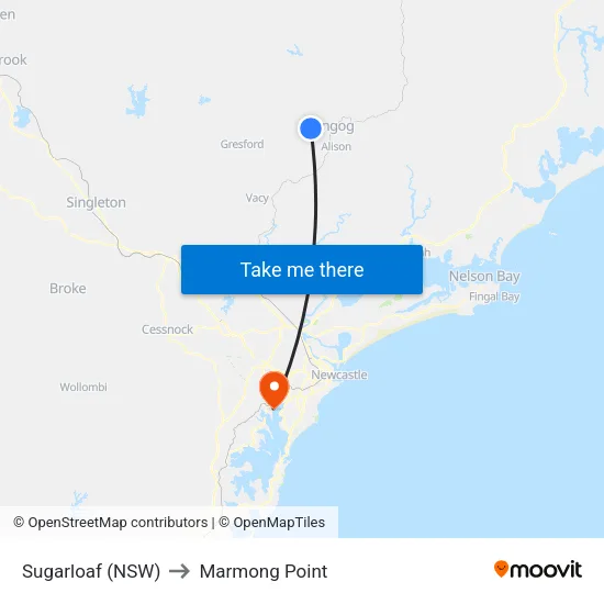 Sugarloaf (NSW) to Marmong Point map