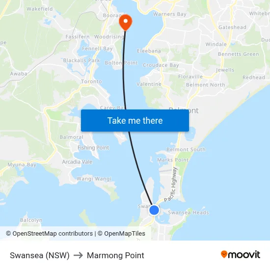 Swansea (NSW) to Marmong Point map