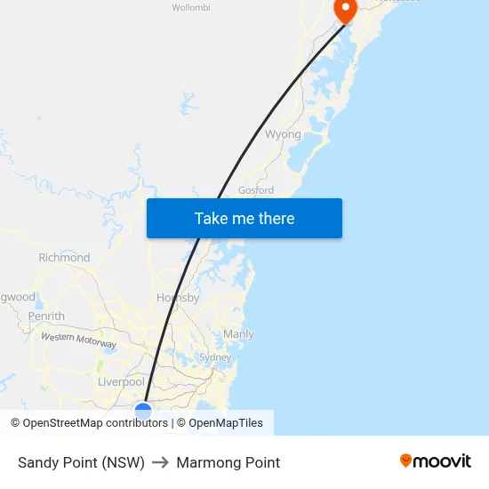 Sandy Point (NSW) to Marmong Point map