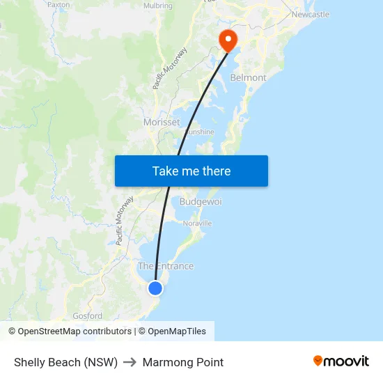 Shelly Beach (NSW) to Marmong Point map