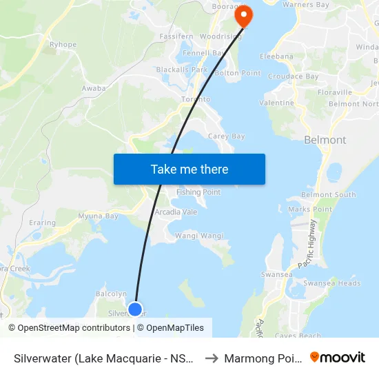 Silverwater (Lake Macquarie - NSW) to Marmong Point map