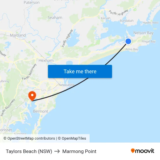 Taylors Beach (NSW) to Marmong Point map
