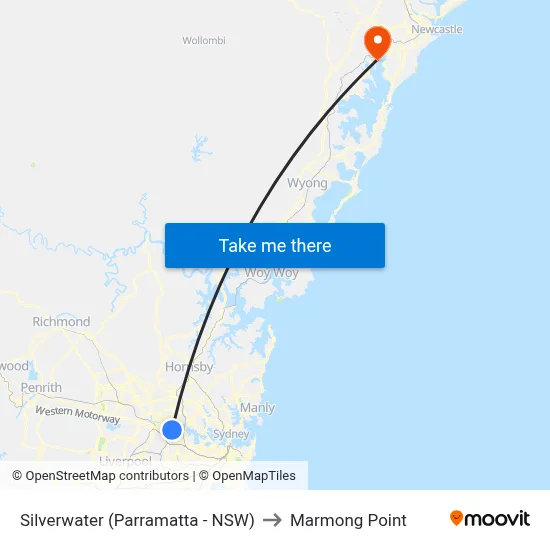 Silverwater (Parramatta - NSW) to Marmong Point map