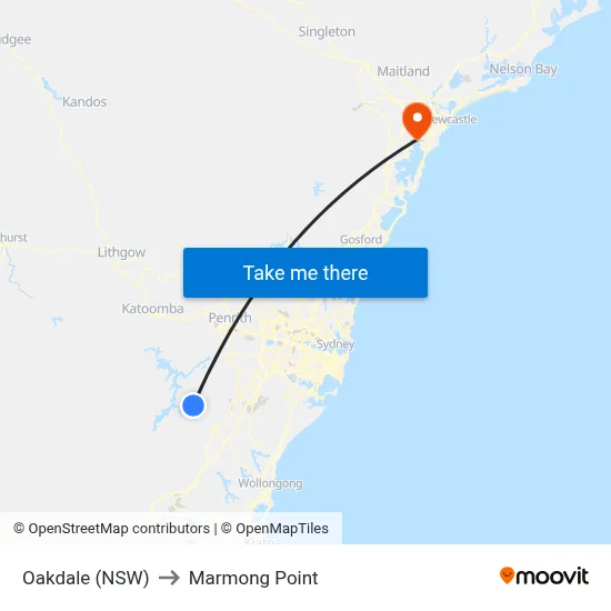 Oakdale (NSW) to Marmong Point map