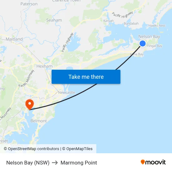 Nelson Bay (NSW) to Marmong Point map
