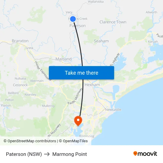 Paterson (NSW) to Marmong Point map