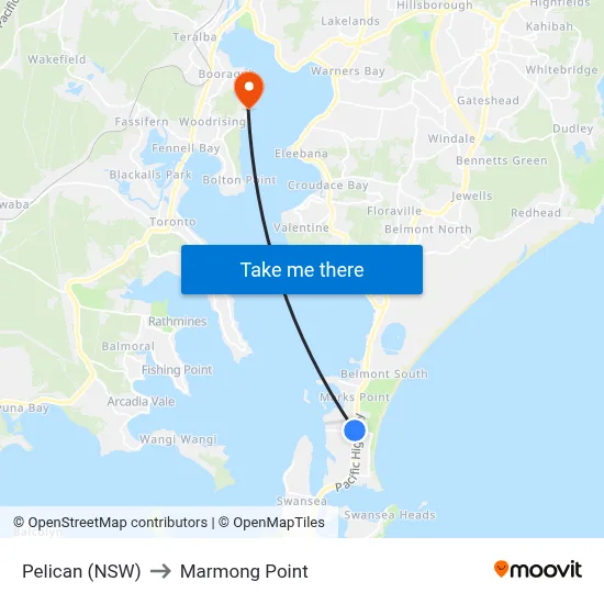 Pelican (NSW) to Marmong Point map