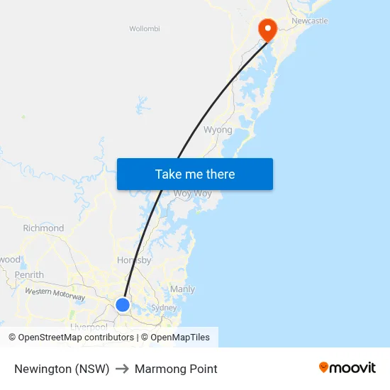 Newington (NSW) to Marmong Point map