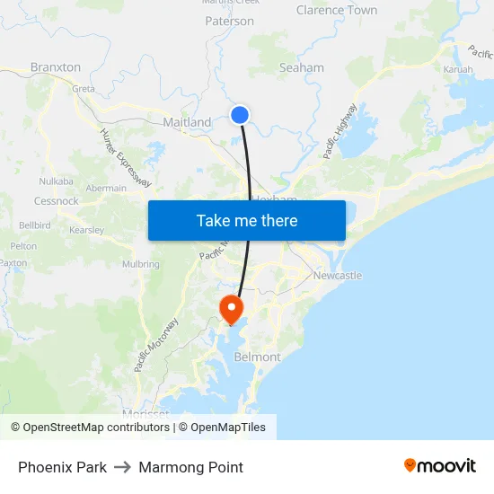Phoenix Park to Marmong Point map