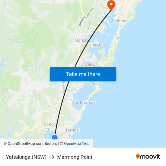 Yattalunga (NSW) to Marmong Point map