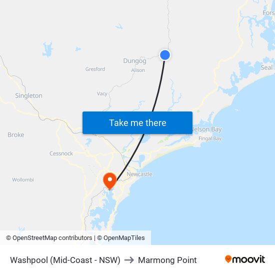 Washpool (Mid-Coast - NSW) to Marmong Point map