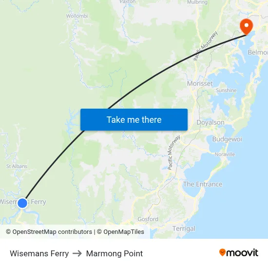 Wisemans Ferry to Marmong Point map